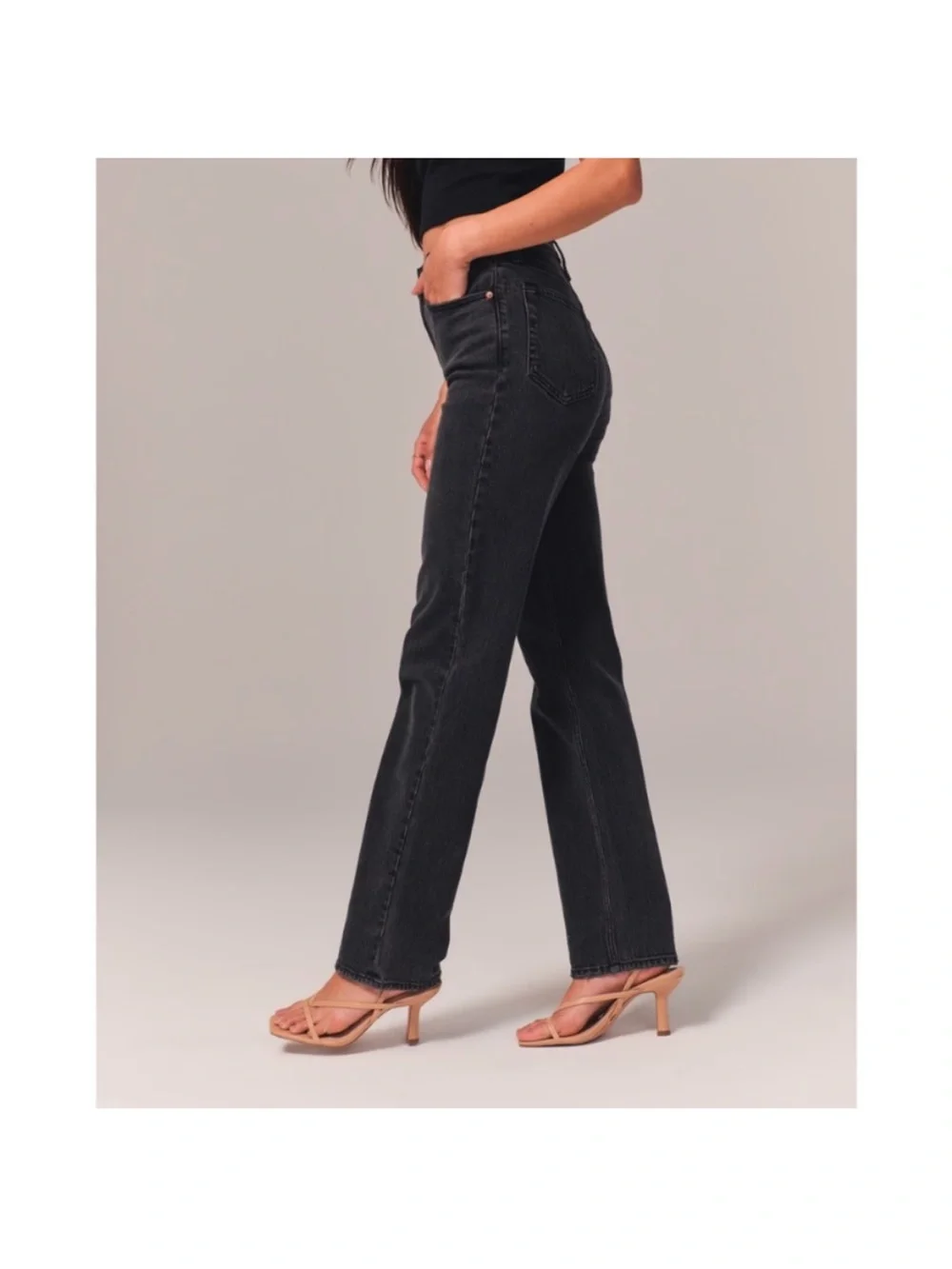 Abercrombie & Fitch 90’s Straight Ultra High Rise Curve Love Jeans Black 4 SHORT - Picture 2 of 7